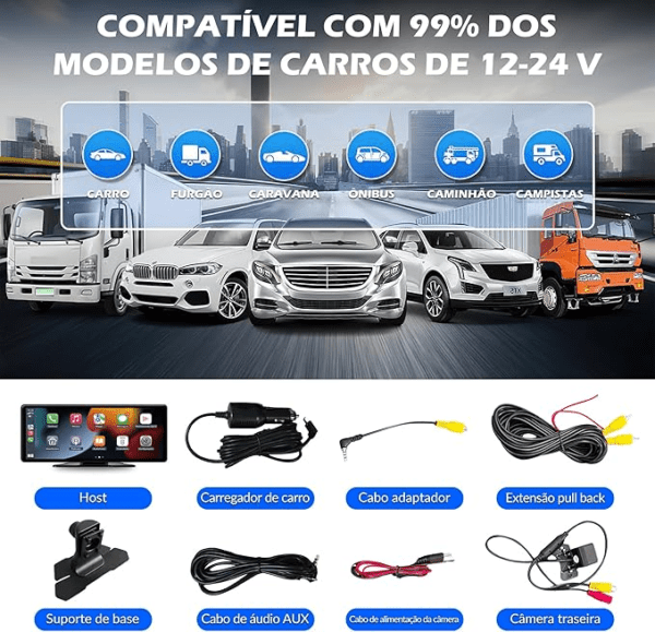 Central Multimídia Portátil com Tela de 10,26 Polegadas - Apple CarPlay e Android Auto - Image 8